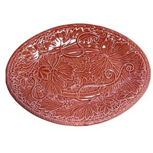 Vintage Bordallo Pinheiro Pink Majolica Grapevine Serving Platter 15" Portugal